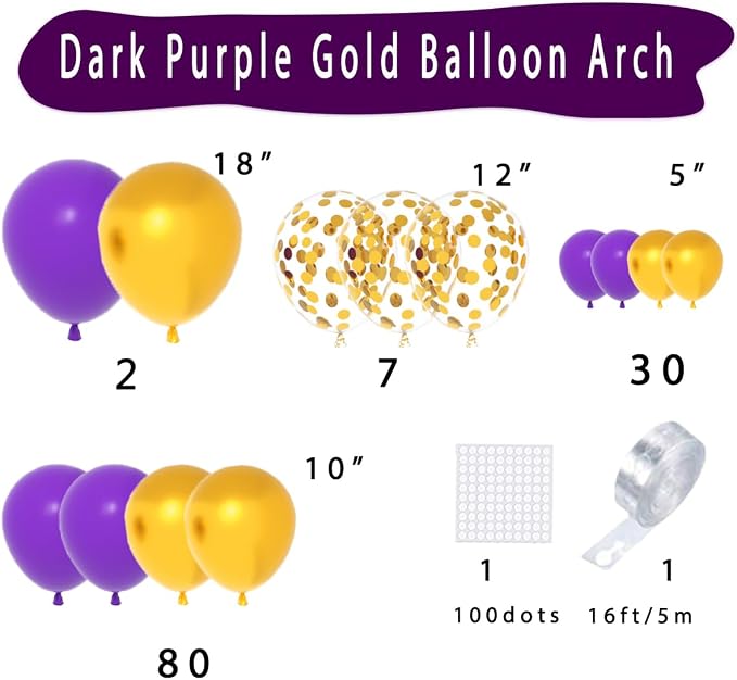 Dark Purple Gold Balloon Garland Arch Kit - Image 3