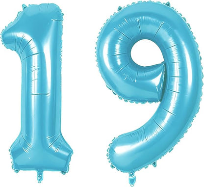 Number 19 Balloons for 19th Birthday Party Decorations, 0-100 Large No.19 by Joycard