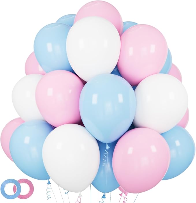 Pink and Blue Balloons 100 Pack 12 inch Pastel Pink Blue White Latex Party by ASIYUHY