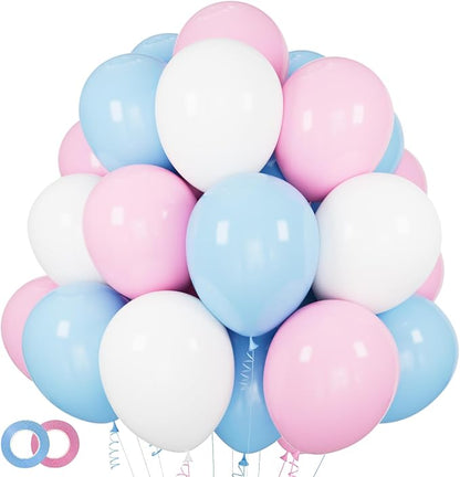 Pink and Blue Balloons 100 Pack 12 inch Pastel Pink Blue White Latex Party by ASIYUHY