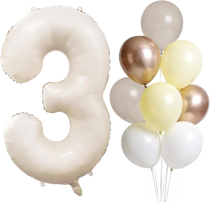 Cream Number 3 Balloon 40 Inch Beige Nude Number 3 Balloon by LEBERY