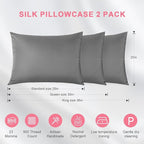 100% Silk Pillowcase 2 Pack for Hair and Skin, Both Sides 23 Momme Grade 6A+ Mulberry Silk Pillowcases with Hidden Zipper, Soft&Smooth Cooling Pillow Cases (Gray, Queen 20×30)