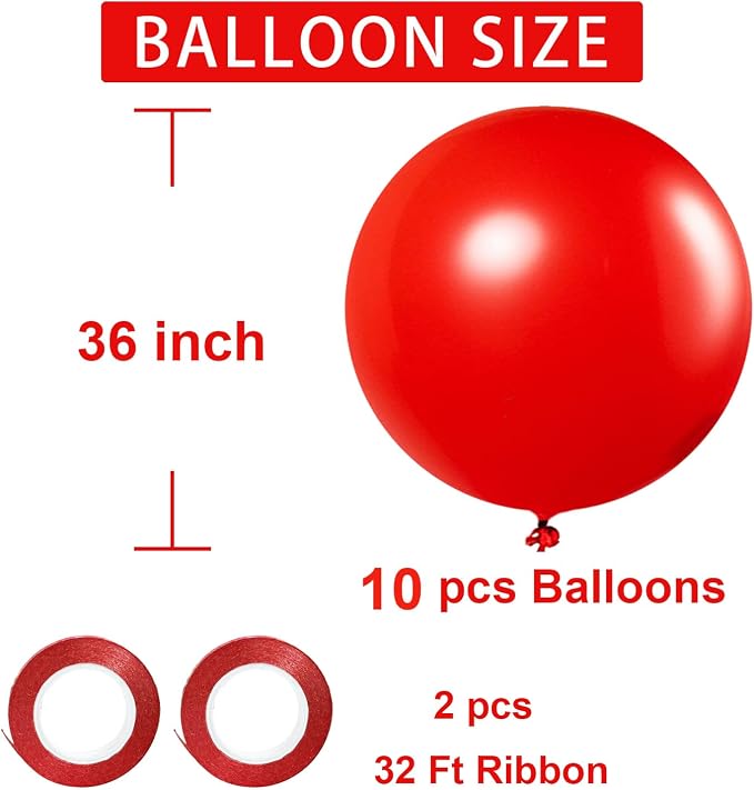 Red Balloons Red Birthday Decorations 10 Pack 36 inch Round Latex Balloons - Image 2