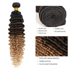 Ombre Human Hair Bundles 1B427 Deep Wave Bundles Niegmeag Virgin Remy Hair 3 Bundles 26 28 30 Inch Double Weft 3 Tone Brown and Honey Blonde Deep Wave Bundle