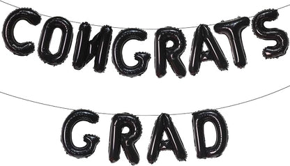 16 Inch Black Congrats Grad Banner Balloons, Graduation Decorations 2026 by KALOR