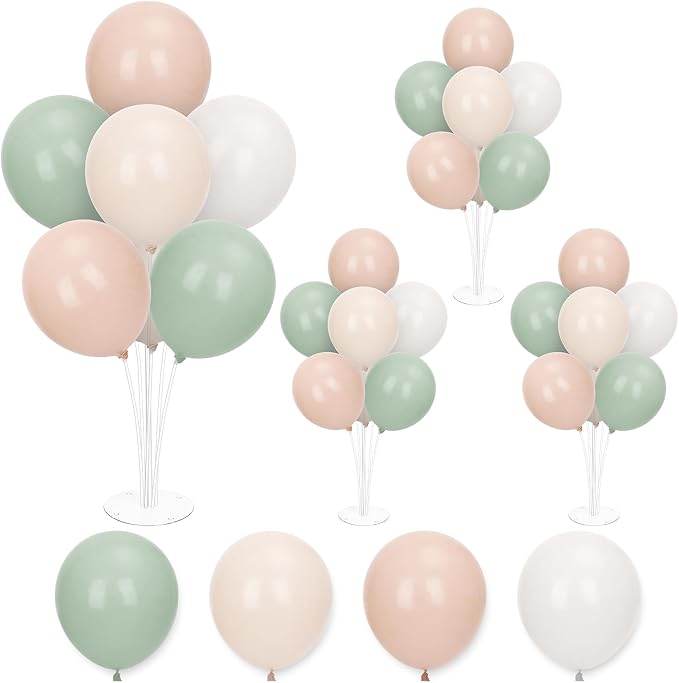 FYSUIMU 4Set Pink and Green Balloon Stand Kit Pastel Pink White Sage Green by FYSUIMU