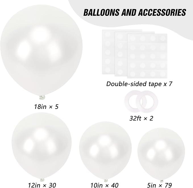 RUBFAC Pearl White Balloons Arch Kit Different Sizes 18 12 10 5 Inch 154pcs | - Image 2