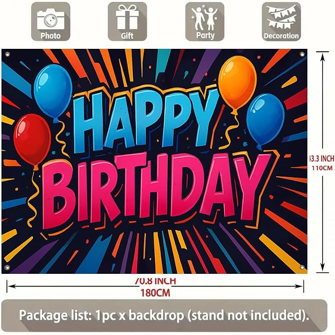 Happy Birthday Decorations Banner 71x43 Inch, Large Birthday Party Backdrop Sign - Image 2