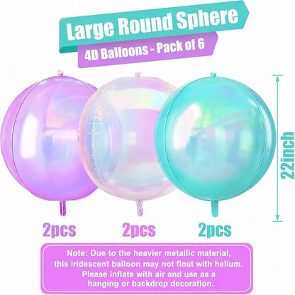 Iridescent Round Foil Balloons, 22 Inch Transparent Gradient Pink Purple Teal - Image 2