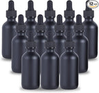 1 oz Dropper Bottle 12 Pack Black Glass Boston Bottles 30ml with Eye Droppers Black Caps for Essential Oils, Perfume, Leak Proof Travel Bottles for Liquids
