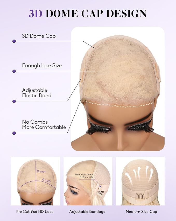 613 Lace Front Wig Human Hair 180% Density Wear and Go Glueless Wigs Human Hair Blonde Wig Human Hair Pre cut Lace Pre Plucked Real Bleached Knots (24inch,9X6 Straight Wig)