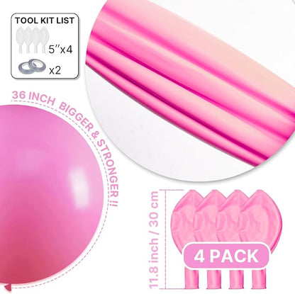 PartyWoo Pink Balloons 4pcs Matte Pink Large Jumbo Giant Latex Balloons | 36 - Image 6