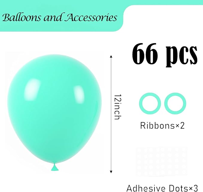 Voircoloria 66pcs Teal Blue Turquoise Blue Latex Party Balloons, 12inch | - Image 2