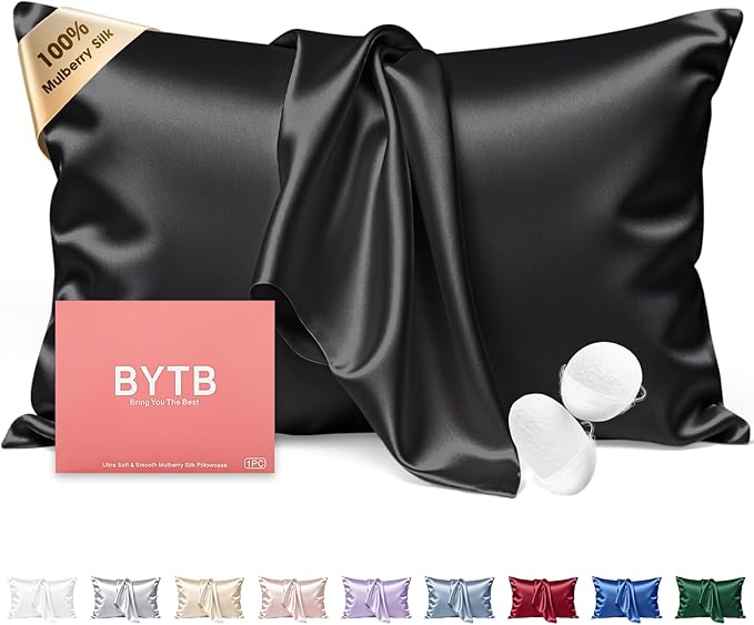 Silk Pillow Cases King Size 100% Mulberry Silk Pillowcase for Hair & Skin 22 Momme Both Sided Grade 6A Silk Cooling Soft Breathable 20 x 36 Inches with Hidden Zipper 1PC, Black