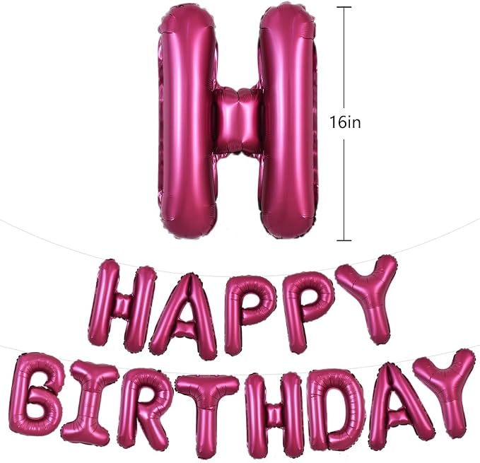 TONIFUL Wine Red Happy Birthday Balloons Banner Decorations - Image 2