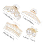 Mehayi 4 PCS Large Pearl Hair Claw Clips for Women Girls, Hair Barrette Clamps for Thick Thin Hair, Fashion Hair Accessories Headwear Styling Tools for Party Wedding