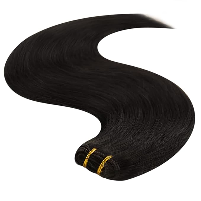 YoungSee Human Hair Sew in Extensions Darkest Brown Hand Tied Weft Hair Extensions Human Hair Dark Brown Sew in Hair Extensions Short Straight Hair 14Inch 70G