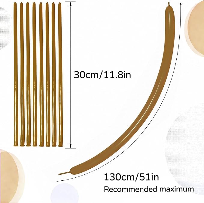 260 Coffee Brown Long Balloons for Balloon Garland Thickening Skinny Latex - Image 3