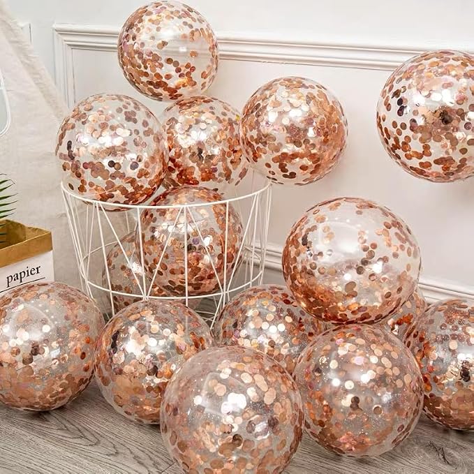 Bezente Rose Gold Confetti Latex Helium Balloons 60 Pack 12 inch | Rose Gold - Image 7