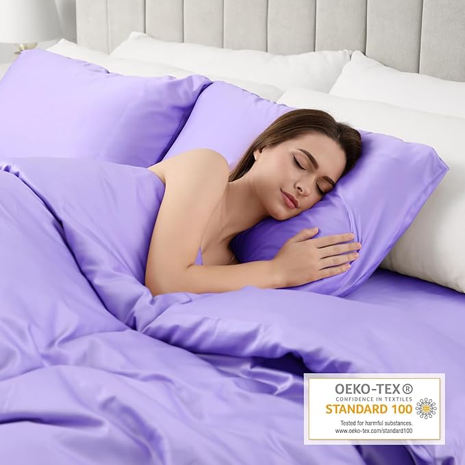 Lirex Satin Pillowcase for Hair and Skin, Super Soft and Cooling Similar to Silk, 2 Pack Standard Size 20"X 26" Pillow Cases with Envelope Closure, Gifts for Women Men, Light Purple