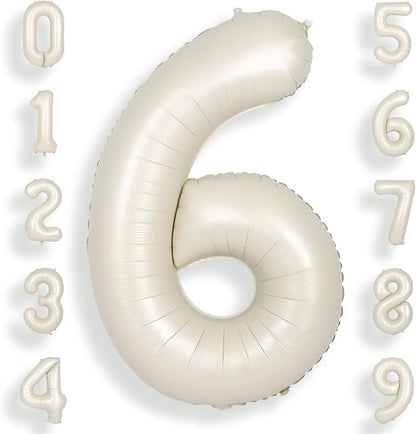 SUWEN 40 Inch Cream White Large 6 Balloon Numbers Big Foil Helium 0-9 | Jumbo by SUWEN