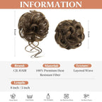 CJL HAIR 2PCS Messy Bun Hair Pieces Wavy Curly Synthetic Updo Chignon Fake Scrunchies Ponytail Extension for Women Coffee Brown