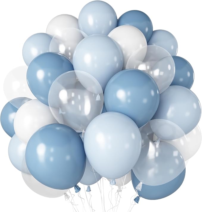 Dusty Blue Balloon, 12 inch Blue White Clear Balloon, Light Blue Macaron Blue by Togvu