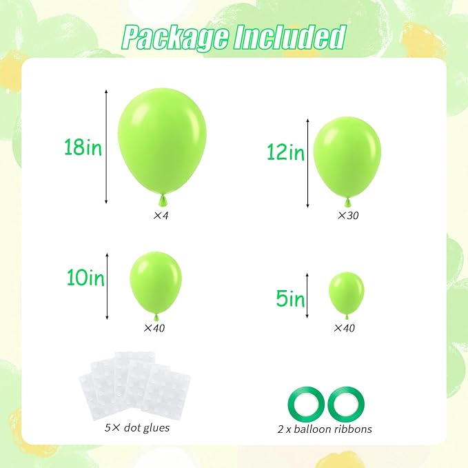 114pcs Lime Green Balloons, 18/12/10/5inch Light Green Latex Party Balloons | - Image 2