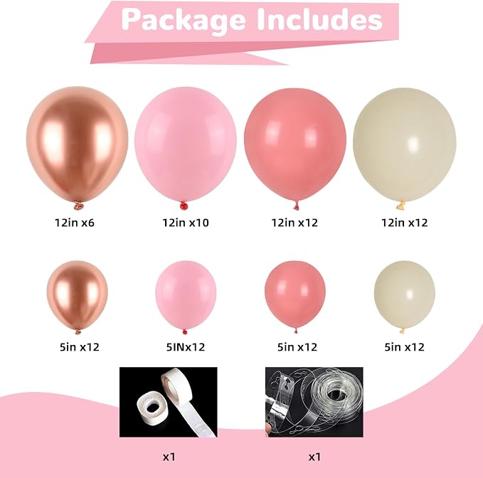 HILAVO Blush Pink Balloon Garland Kit Rose Gold Dusty Pink Sand White Balloons - Image 4