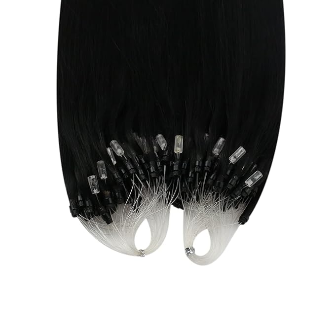 YoungSee Micro Loop Hair Extensions Real Human Hair Black Microloop Hair Extensions Human Hair Jet Black Beaded Hair Extension 20 Inch 50s 50g Micro Ring Hair Extension Long Straight Hair