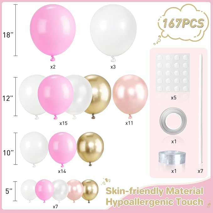 Pastel Pink White and Gold Balloons Garland Arch Kit - Image 2