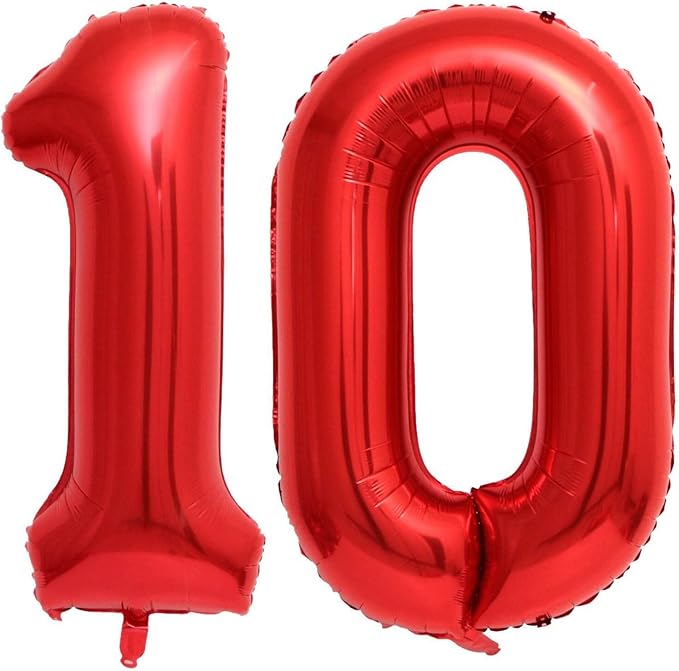 40 Inch Red 10 Number Balloons Giant 10 Balloons Red Birthday 10 Balloons 10th by LHOAVWE
