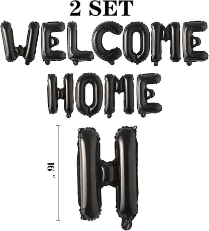 2 Set 22Pcs Black WELCOME HOME Letter Balloons 16in Balloon Foil Letter - Image 2