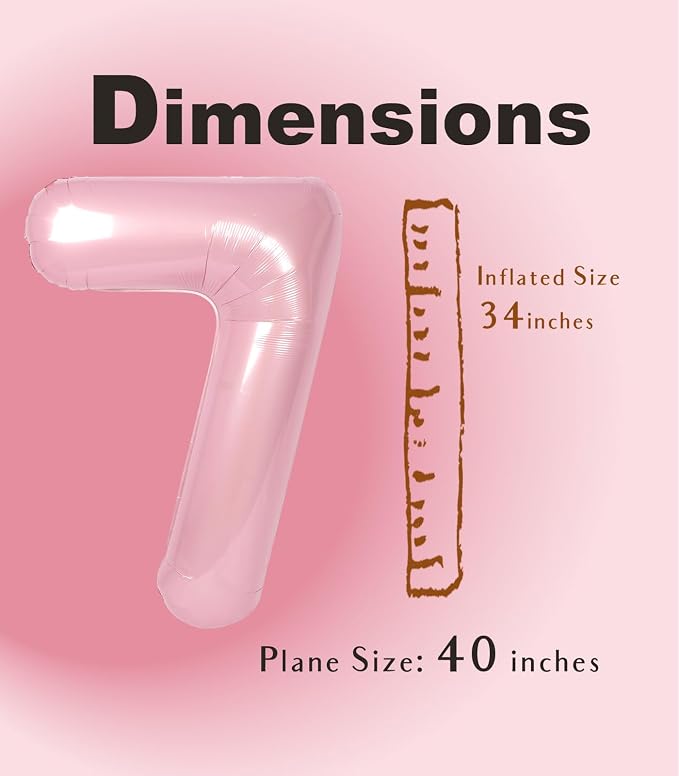 SUWEN 40 Inch Pink Large 7 Number Balloons Big Foil Helium Number Balloons 0-9 - Image 4