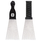 COOKOO 2 Pack Metal Afro Hair Styling Combs Curly Hair Styling Wide Tooth Afro Pick Hairdressing Styling Tool Classic Black Handle Design for Women and Men