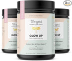 Winged Wellness Glow Up, Collagen Powder for Women - Hair, Skin & Nails Beauty Supplement with Grass-Fed Hydrolyzed Collagen Peptides Adaptogens, Vitamin C & Biotin – 3-Pack, Unflavored