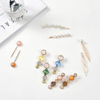 Mehayi 20 PCS Pearls and Acrylic Resin Hair Clips, Handmade Hair Barrettes, Marble Alligator bobby pins, Glitter Crystal Geometric Hairpin, Elegant Gold Hair Accessories, Gifts for Women Girls