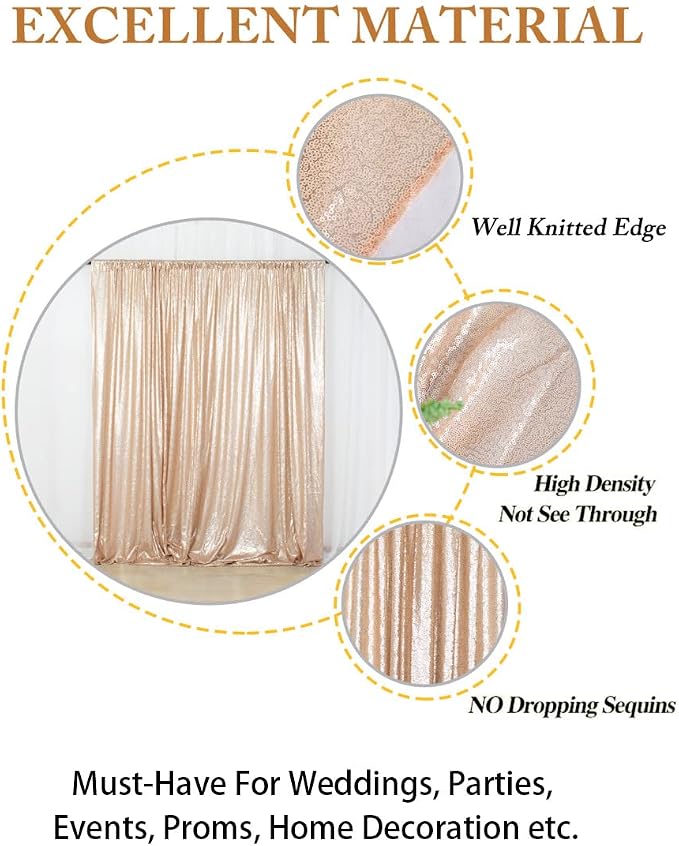 ShinyBeauty PHOTOBOOTH Backdrop Best Choice 4FTx7FT Champagne Sequin Fabric - Image 4