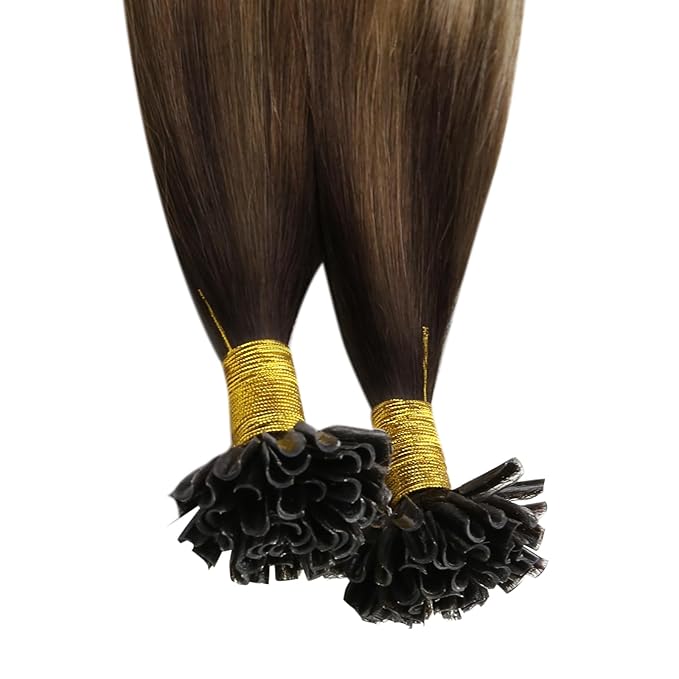 YoungSee Utip Hair Extensions Balayage U Tip Hair Extensions Remy Human Hair Brown Balayage Blonde Straight 18In 50s/50g