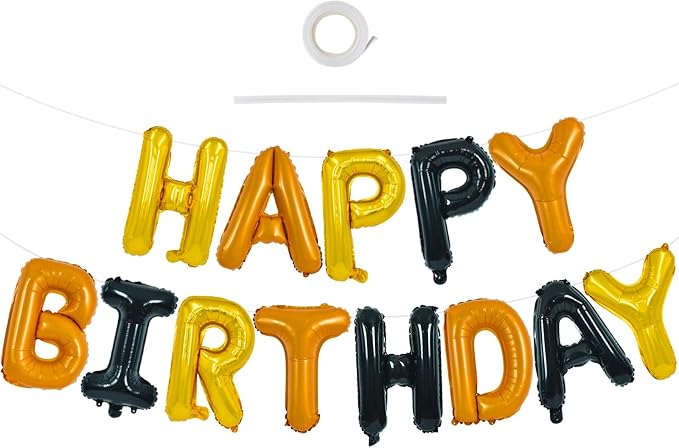 TONIFUL 16 Inch Black Orange Gold Happy Birthday Balloons Banner Decoration | by TONIFUL