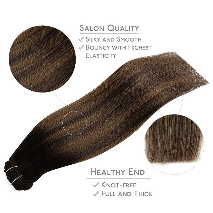 WENNALIFE Clip in Hair Extensions Real Human Hair, 24 Inch 140g 7pcs Remy Hair, Balayage Dark Brown Mixed Chestnut Brown Straight Natural Extensiones De Cabello Humano Con Clip Ins