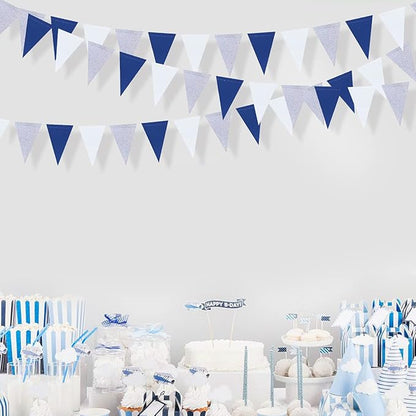 30 Ft Navy Blue White and Silver Party Decorations Royal Blue Triangle Flag - Image 5