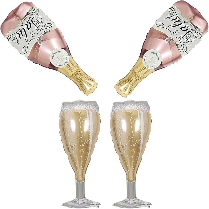 Aluminum Foil Champagne Balloons, Large 36Inch Pink Mylar Foil Helium Wine by Jobkoo