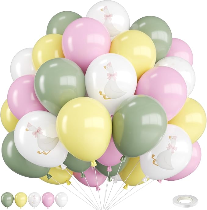 Pink and Green Goose Balloons for Baby Shower Decorations | 12-inch pastel pink by FunHot