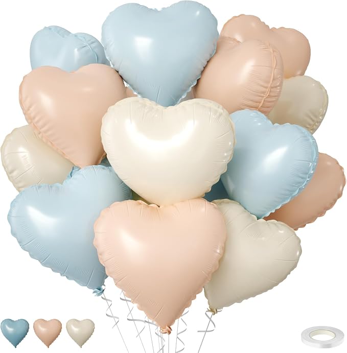 Blue Cream Beige Heart Balloons by FEYG