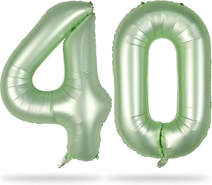 Sage Green Number 40 Birthday Balloons, 40 Inch Large Olive Green Foil Number 4 by Lingqiang