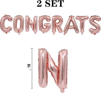 2 Set 16Pcs Rose Gold Congrats Letter Balloons 16in Balloon Foil Letter - Image 2