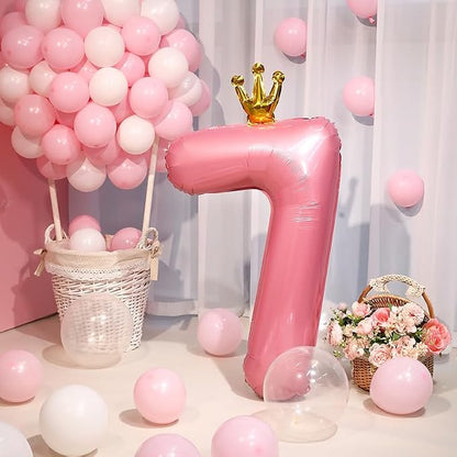 40 Inch Crown Pink Number 7 Balloon, Big Conjoined Light Pink Mylar Helium 7 - Image 3