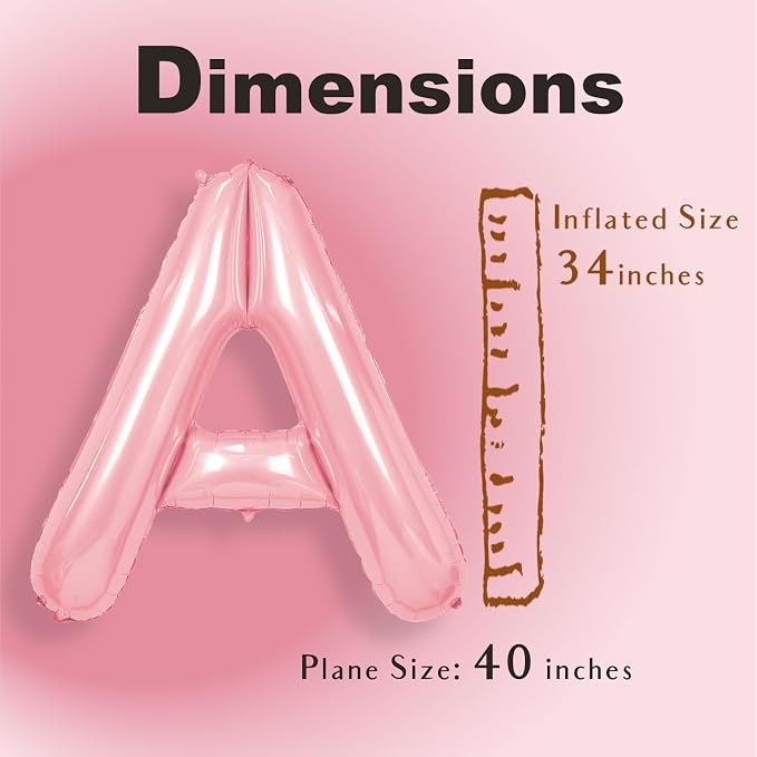 SUWEN 40 Inch Pink Large A Letter Balloons Big Foil Helium A-Z | Jumbo Mylar - Image 2