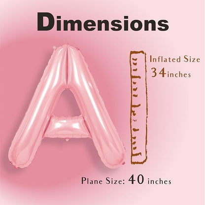SUWEN 40 Inch Pink Large A Letter Balloons Big Foil Helium A-Z | Jumbo Mylar - Image 2